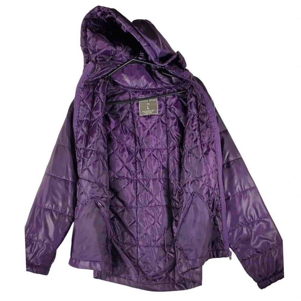 Misty Blue Kids Purple Puffer Jacket Hooded‎ Quilted Full Zip Coat Size Large
